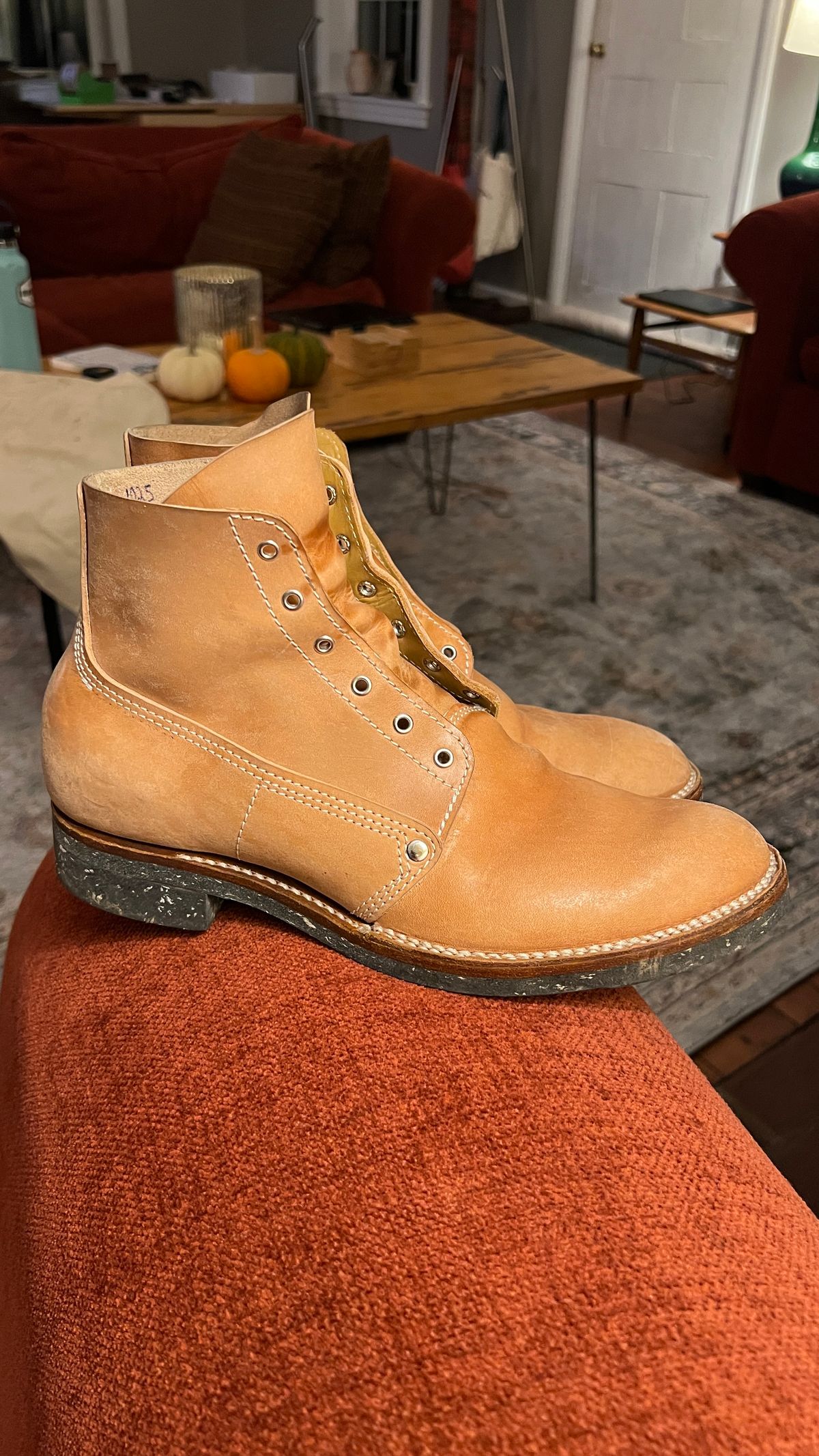 Photo by davecorey on November 27, 2025 of the Oldspeed MFG Henry Johnson Boot in Horween Russet Horsehide Strips.