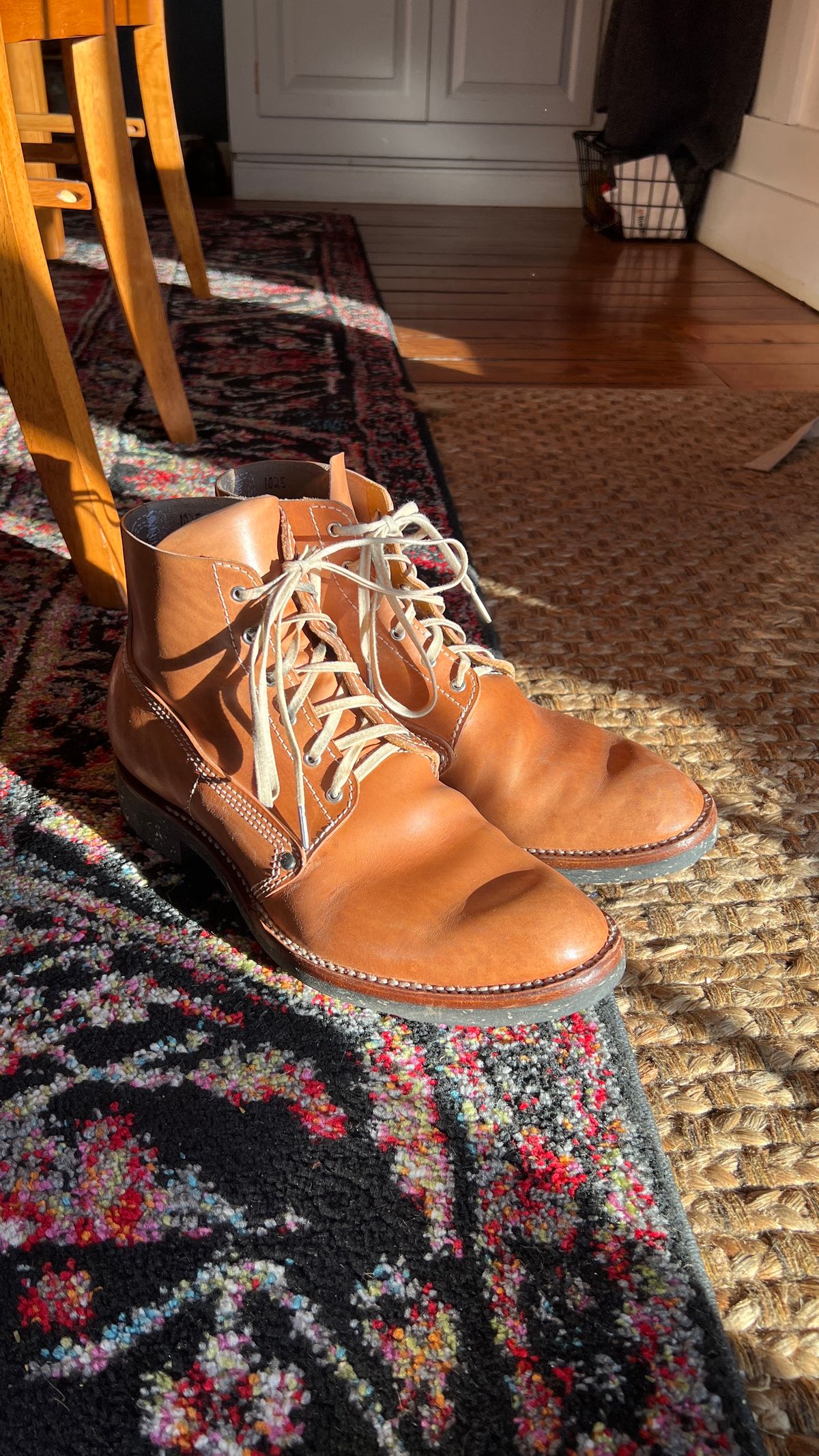 Photo by davecorey on November 28, 2025 of the Oldspeed MFG Henry Johnson Boot in Horween Russet Horsehide Strips.