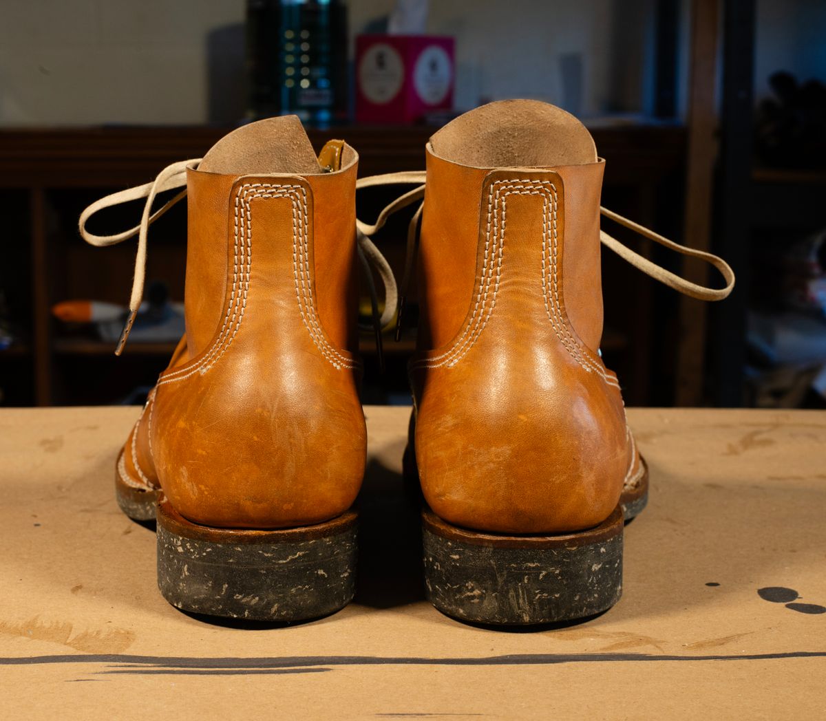 Photo by davecorey on December 4, 2025 of the Oldspeed MFG Henry Johnson Boot in Horween Russet Horsehide Strips.