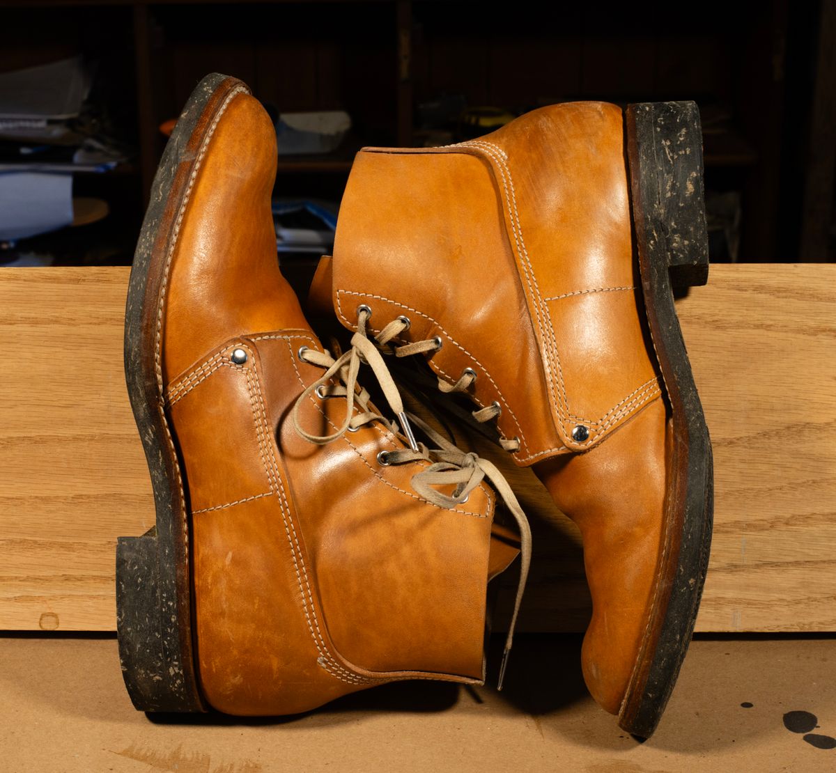 Photo by davecorey on December 4, 2025 of the Oldspeed MFG Henry Johnson Boot in Horween Russet Horsehide Strips.