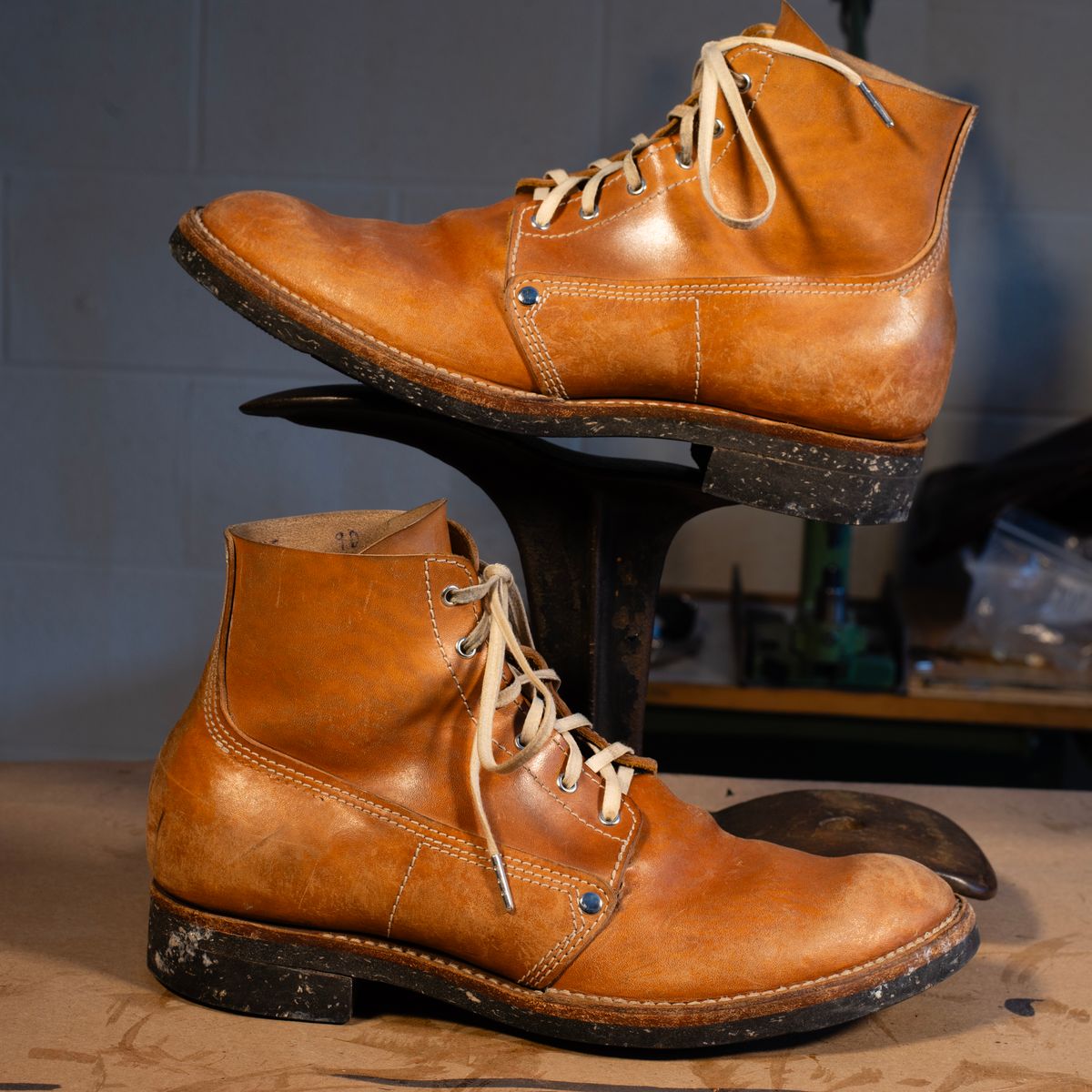 Photo by davecorey on February 4, 2026 of the Oldspeed MFG Henry Johnson Boot in Horween Russet Horsehide Strips.