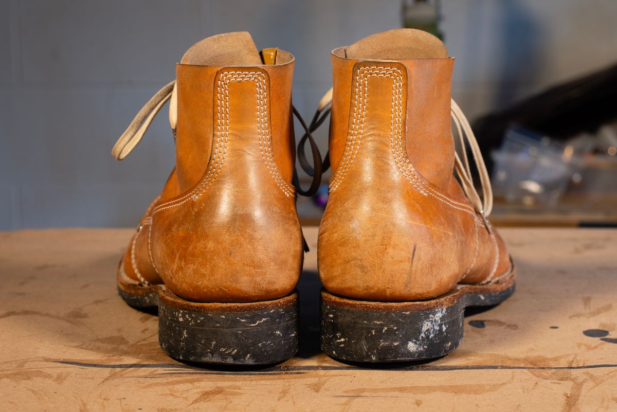 Photo by davecorey on February 4, 2026 of the Oldspeed MFG Henry Johnson Boot in Horween Russet Horsehide Strips.