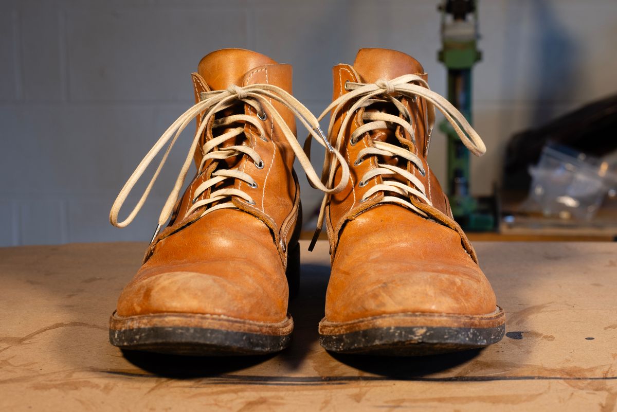 Photo by davecorey on February 4, 2026 of the Oldspeed MFG Henry Johnson Boot in Horween Russet Horsehide Strips.