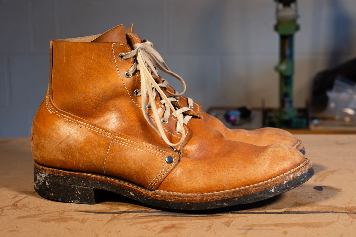 Photo by davecorey on February 4, 2026 of the Oldspeed MFG Henry Johnson Boot in Horween Russet Horsehide Strips.