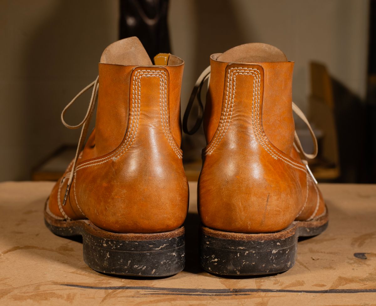 Photo by davecorey on March 5, 2026 of the Oldspeed MFG Henry Johnson Boot in Horween Russet Horsehide Strips.