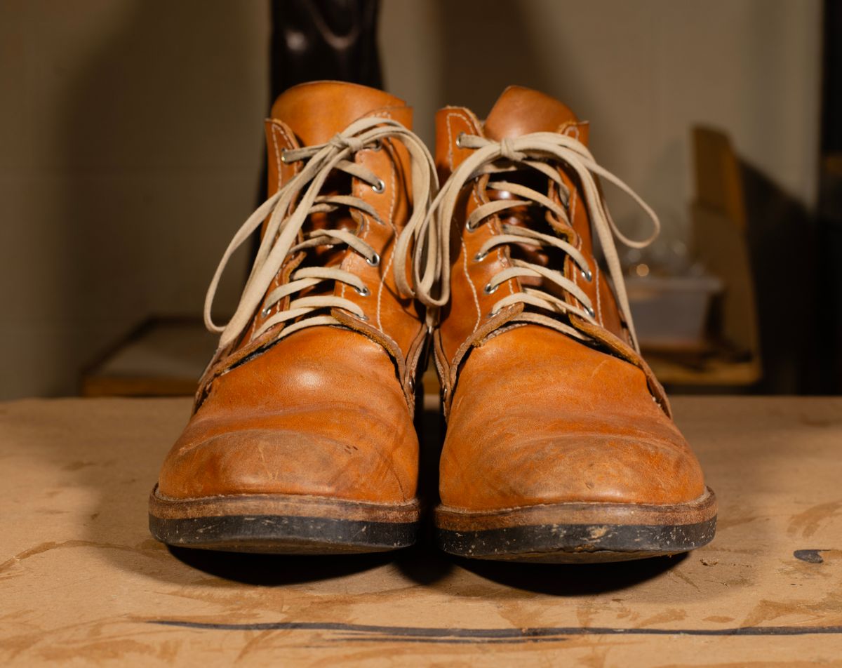 Photo by davecorey on March 5, 2026 of the Oldspeed MFG Henry Johnson Boot in Horween Russet Horsehide Strips.