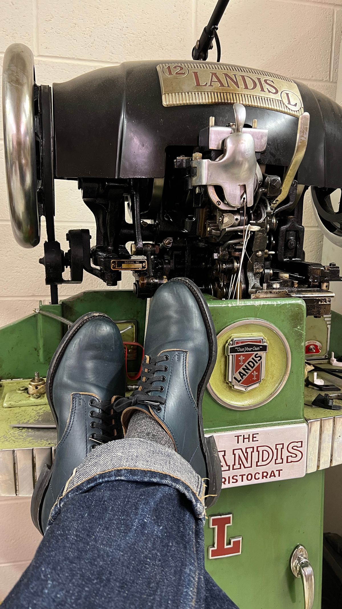 Photo by davecorey on November 10, 2025 of the Oldspeed MFG Shoe in Horween Navy Chromexcel Strips.