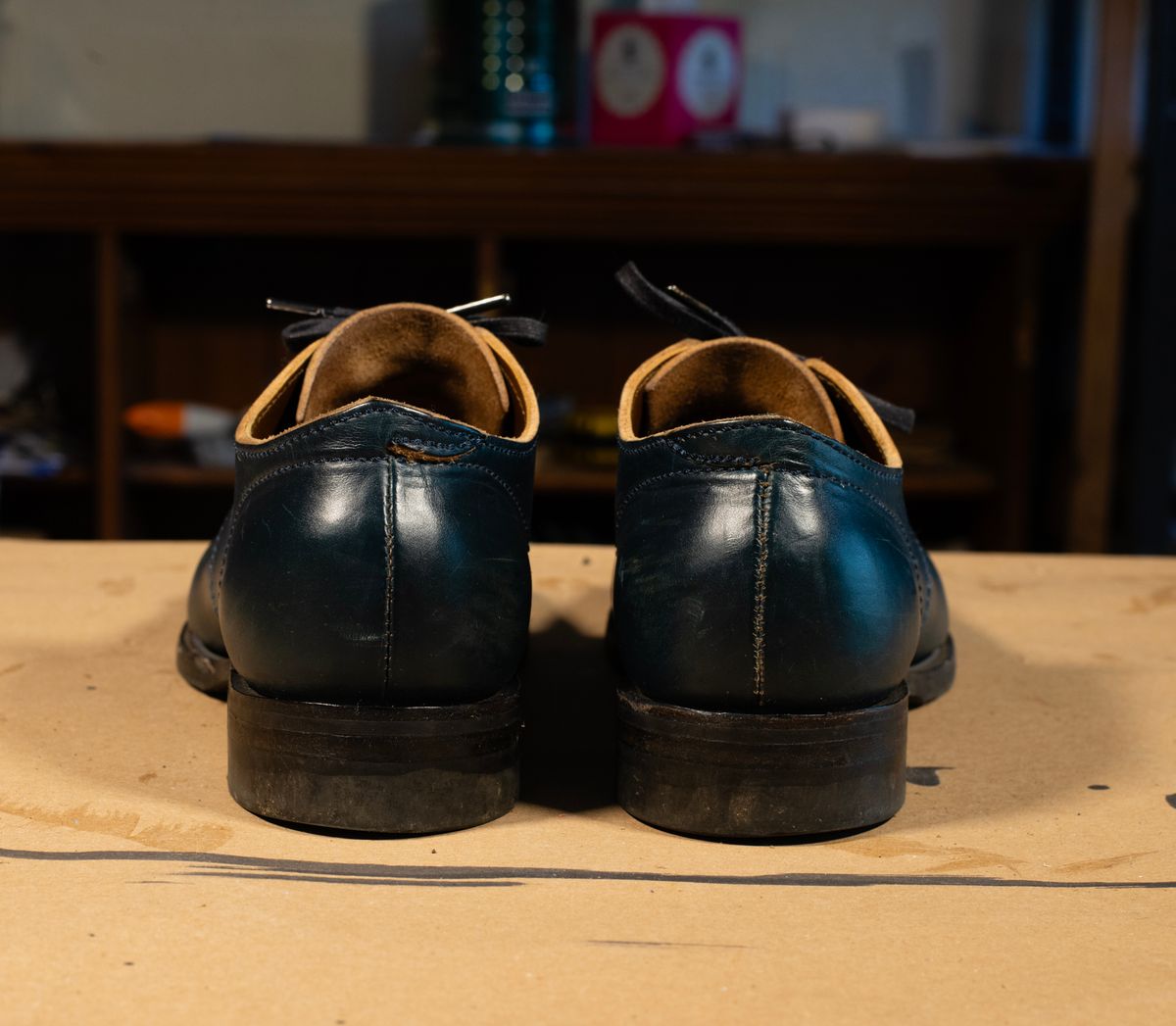 Photo by davecorey on December 4, 2025 of the Oldspeed MFG Shoe in Horween Navy Chromexcel Strips.