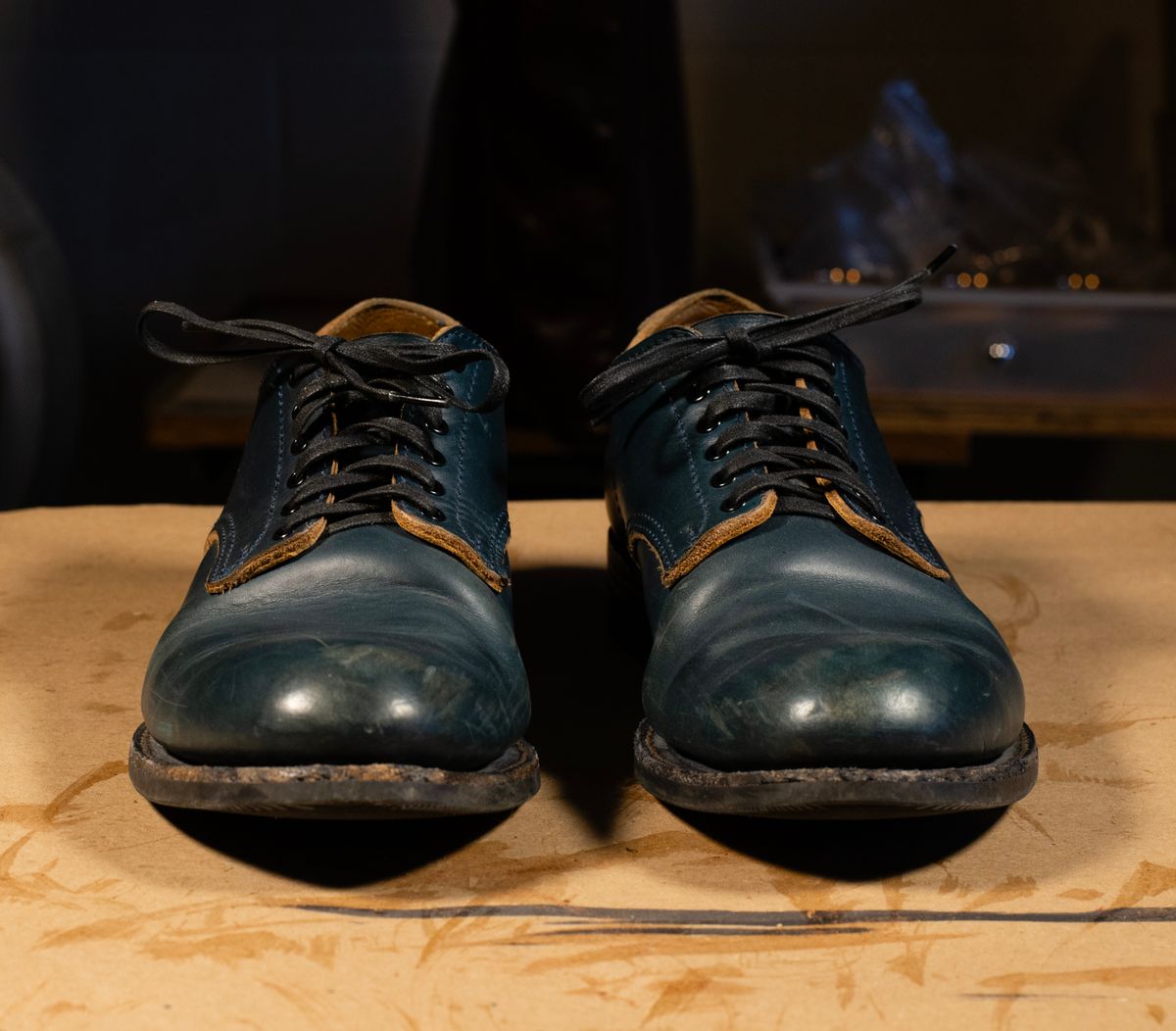 Photo by davecorey on January 6, 2026 of the Oldspeed MFG Shoe in Horween Navy Chromexcel Strips.