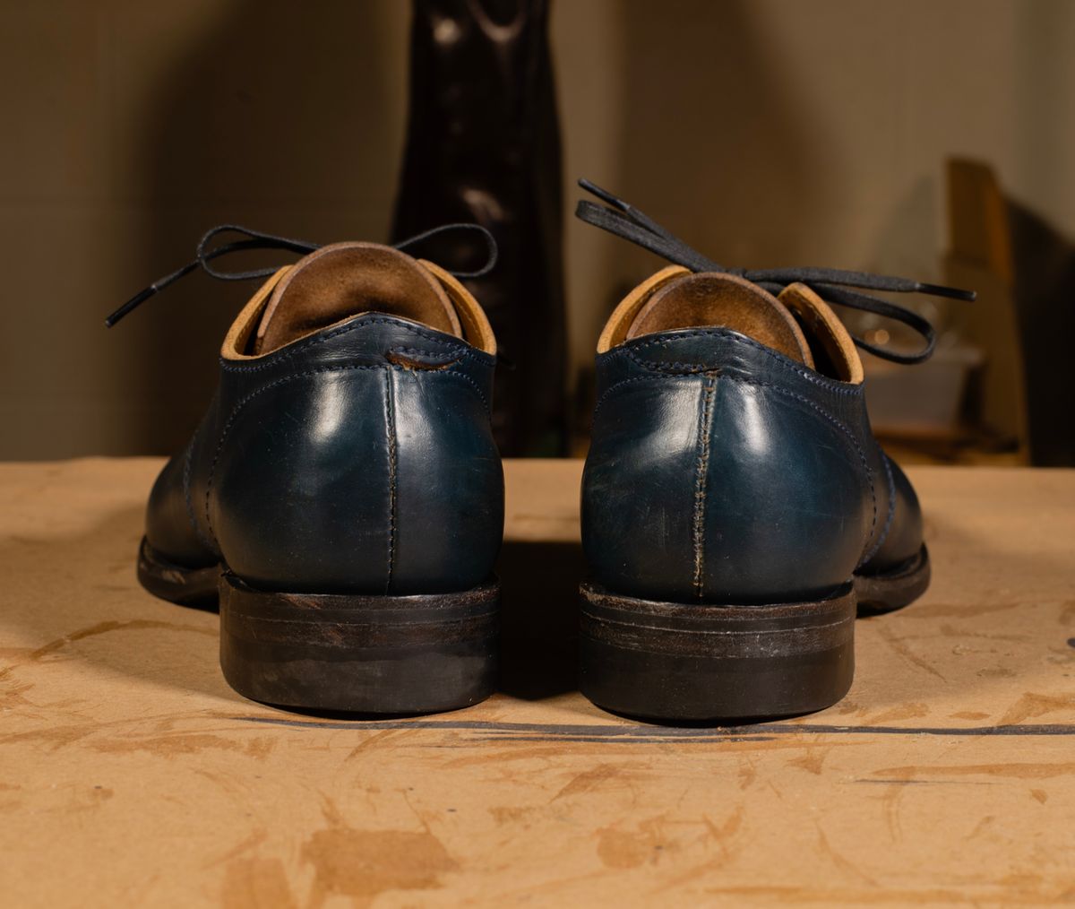 Photo by davecorey on March 5, 2026 of the Oldspeed MFG Shoe in Horween Navy Chromexcel Strips.