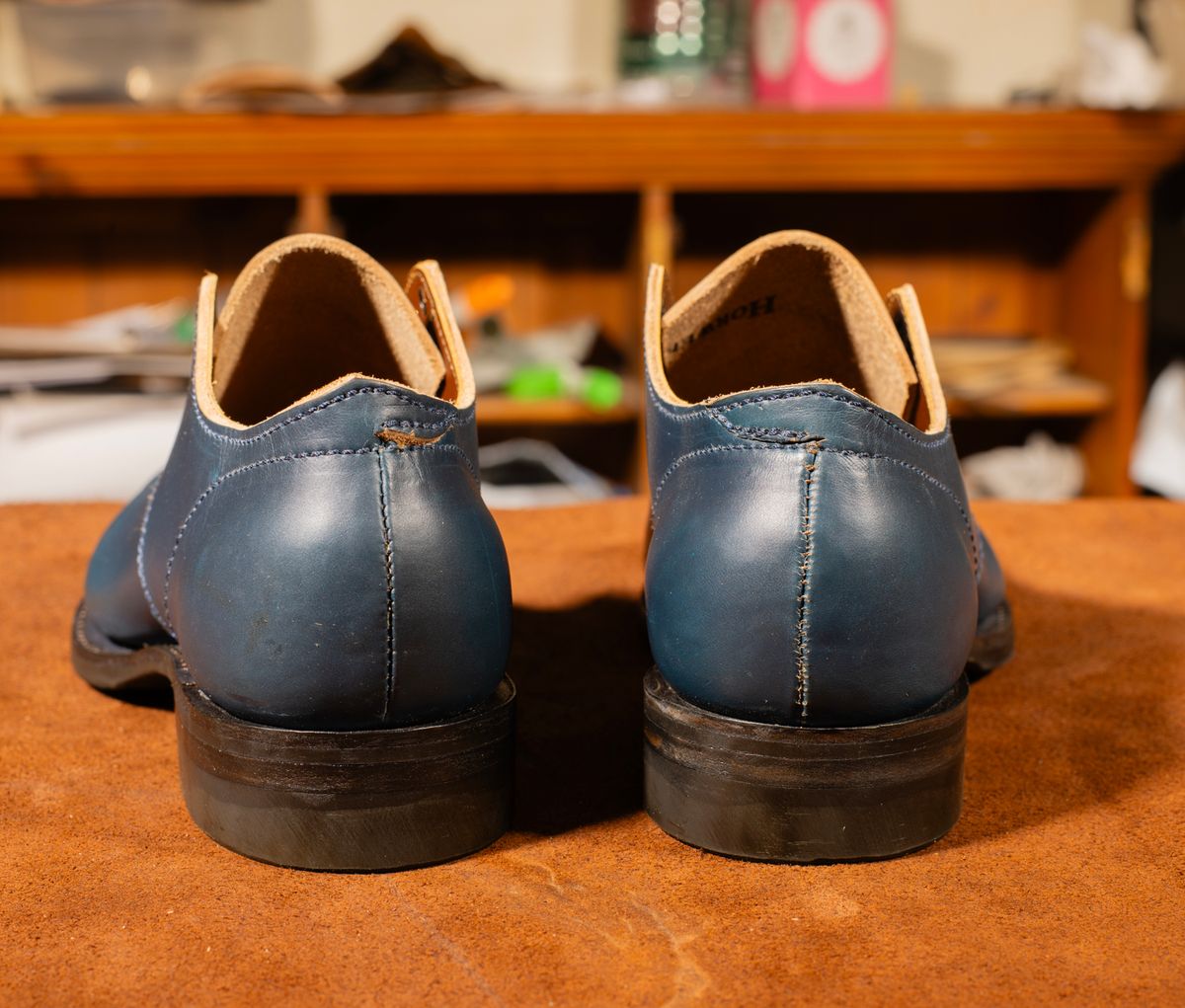 Photo by davecorey on October 3, 2025 of the Oldspeed Shoe in Horween Navy Chromexcel Strips.