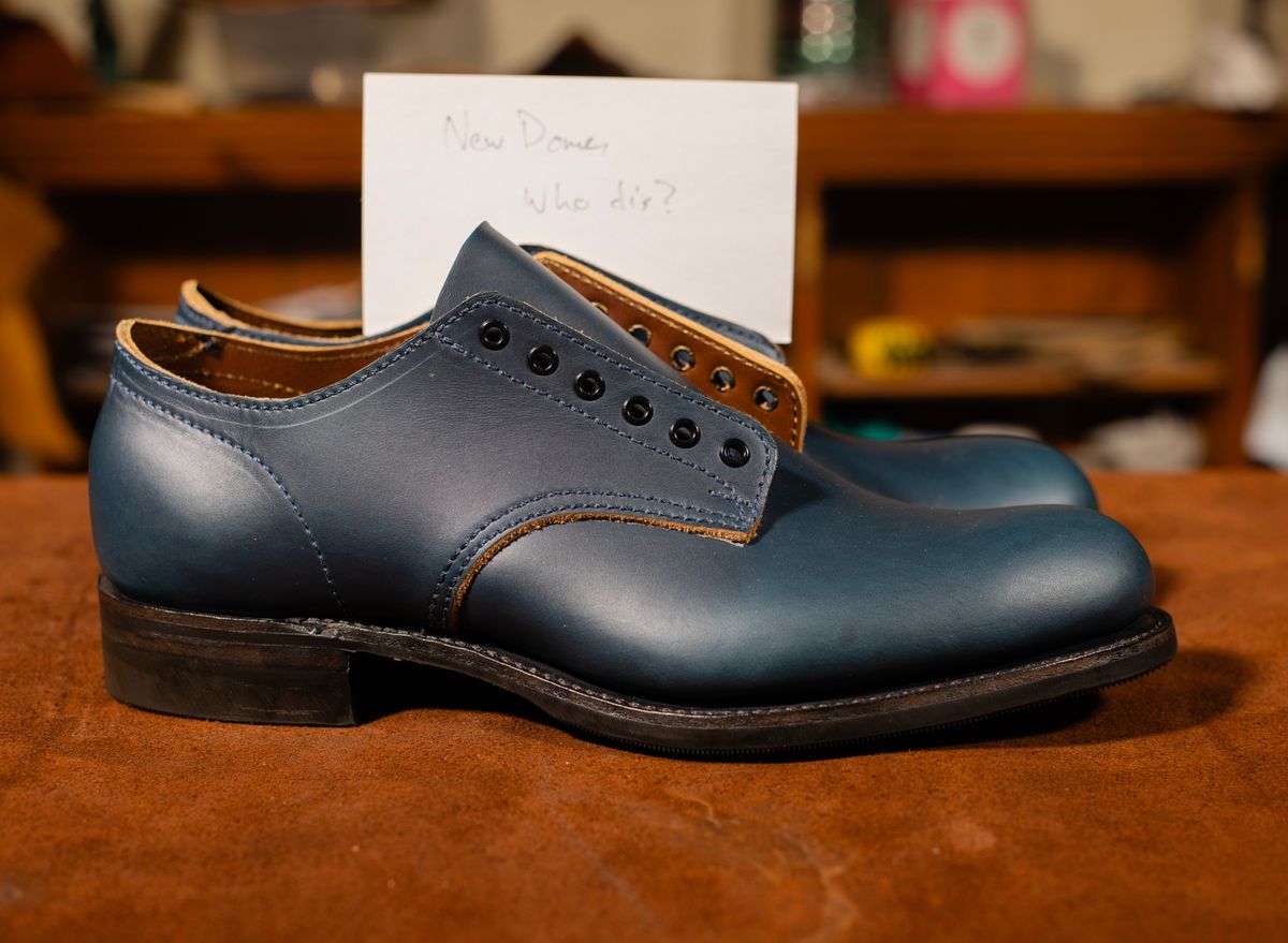 Photo by davecorey on October 3, 2025 of the Oldspeed Shoe in Horween Navy Chromexcel Strips.