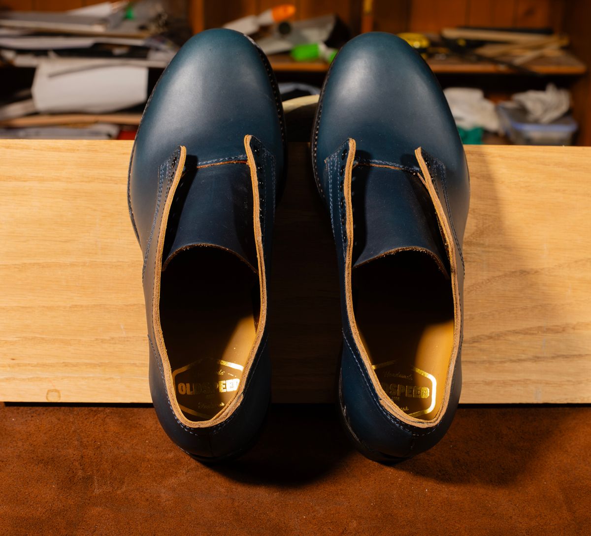 Photo by davecorey on October 3, 2025 of the Oldspeed Shoe in Horween Navy Chromexcel Strips.
