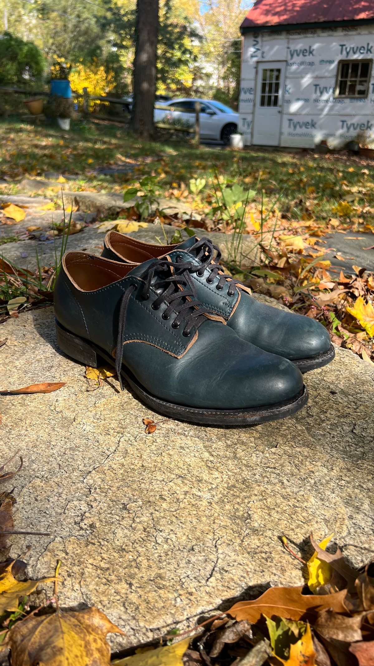 Photo by davecorey on October 22, 2025 of the Oldspeed MFG Shoe in Horween Navy Chromexcel Strips.