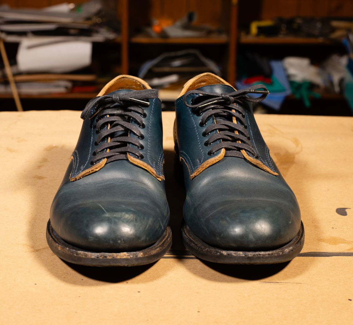 Photo by davecorey on November 4, 2025 of the Oldspeed Shoe in Horween Navy Chromexcel Strips.