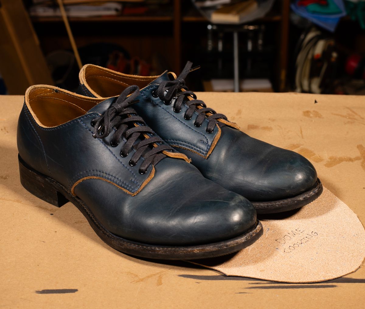 Photo by davecorey on November 4, 2025 of the Oldspeed Shoe in Horween Navy Chromexcel Strips.