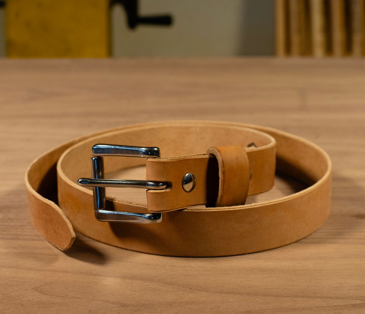 Photo by davecorey on December 27, 2024 of the Oldspeed 1 1/8” Belt in Horween Russet Horsehide Strips.