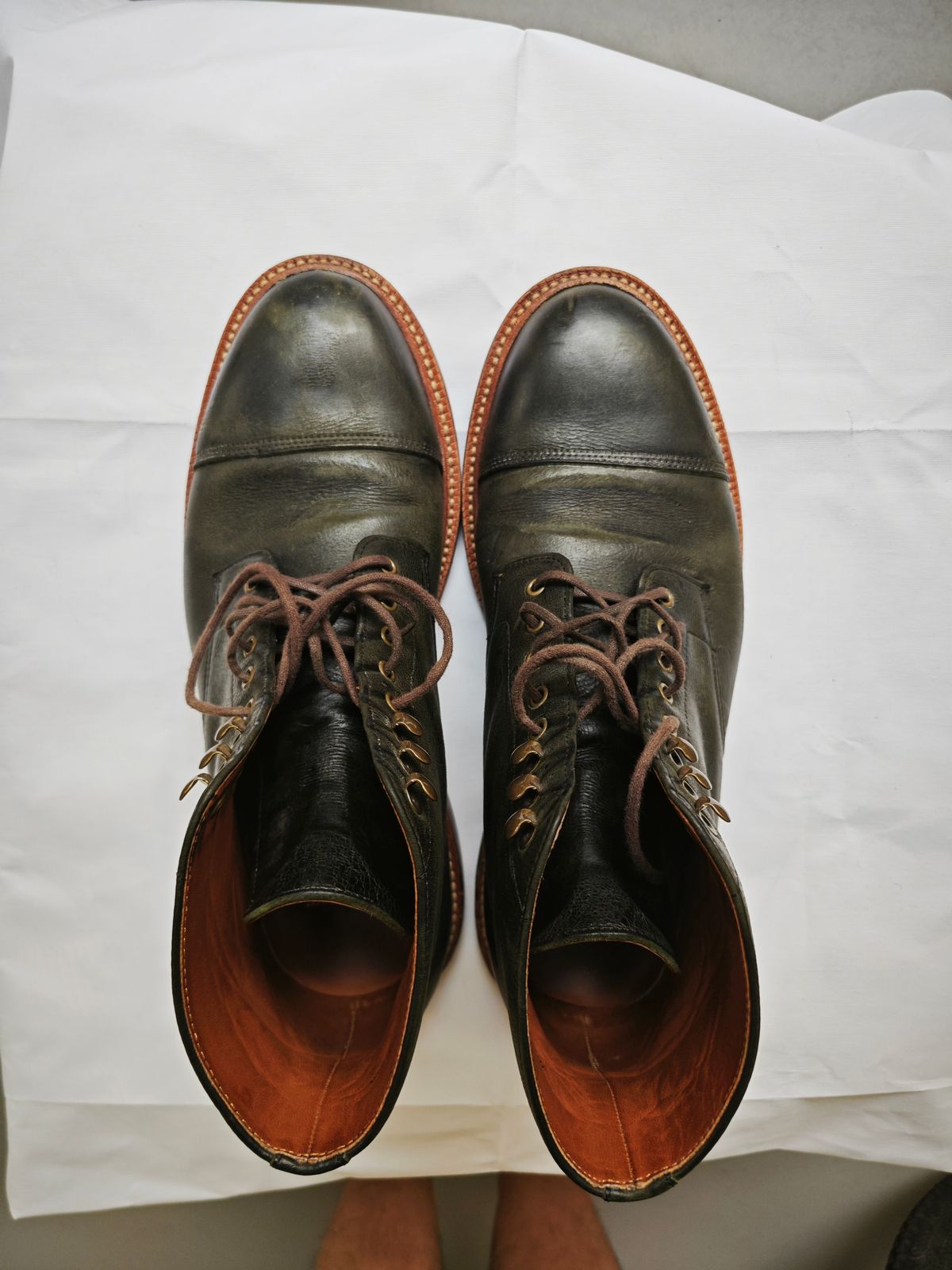 Photo by iMail on December 2, 2023 of the Grant Stone Cap Toe Boot in C.F. Stead Forest Kudu.