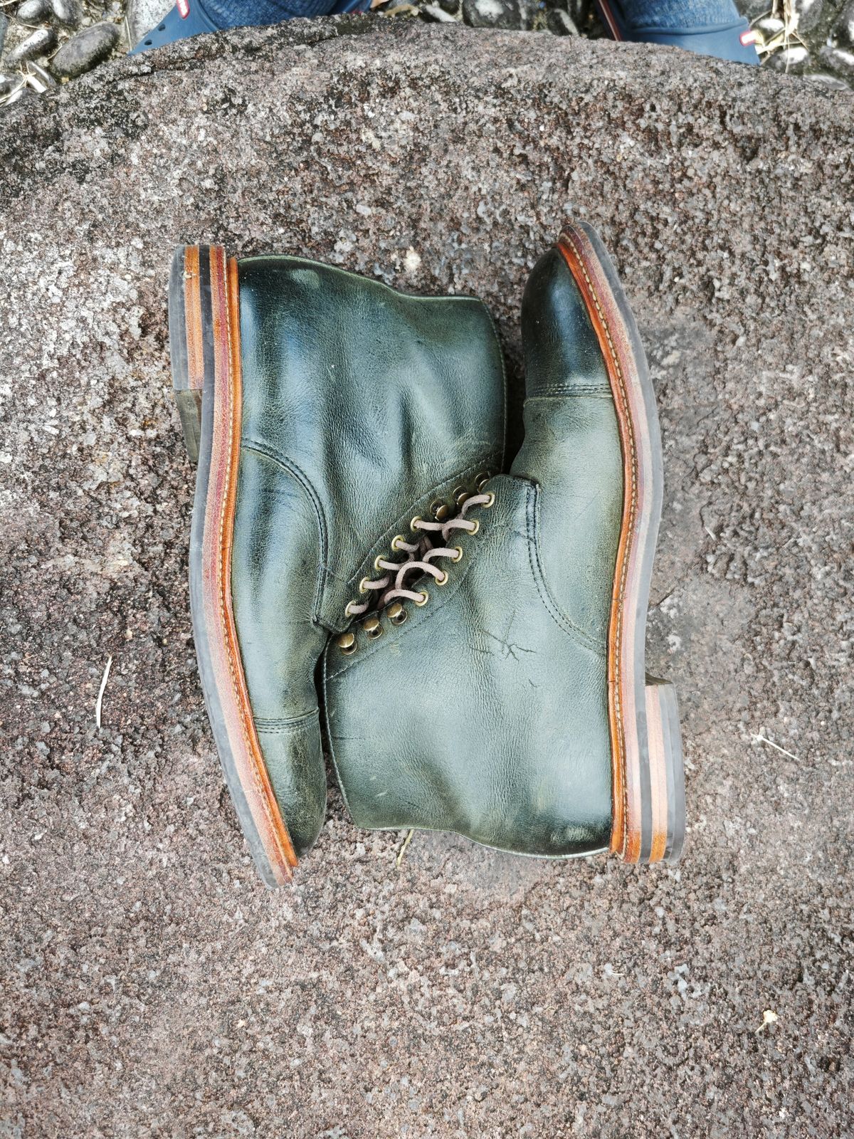 Photo by iMail on February 2, 2024 of the Grant Stone Cap Toe Boot in C.F. Stead Forest Kudu.