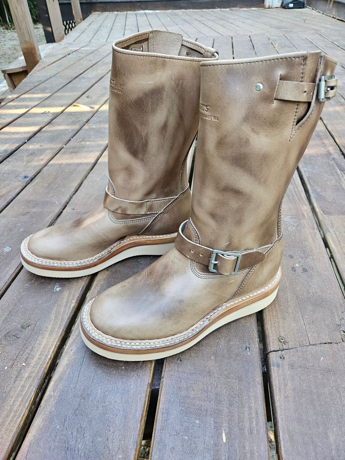 Photo by RaTiOnCrItOP on April 16, 2026 of the White's Nomad Engineer Boots in Horween Natural Chromexcel.