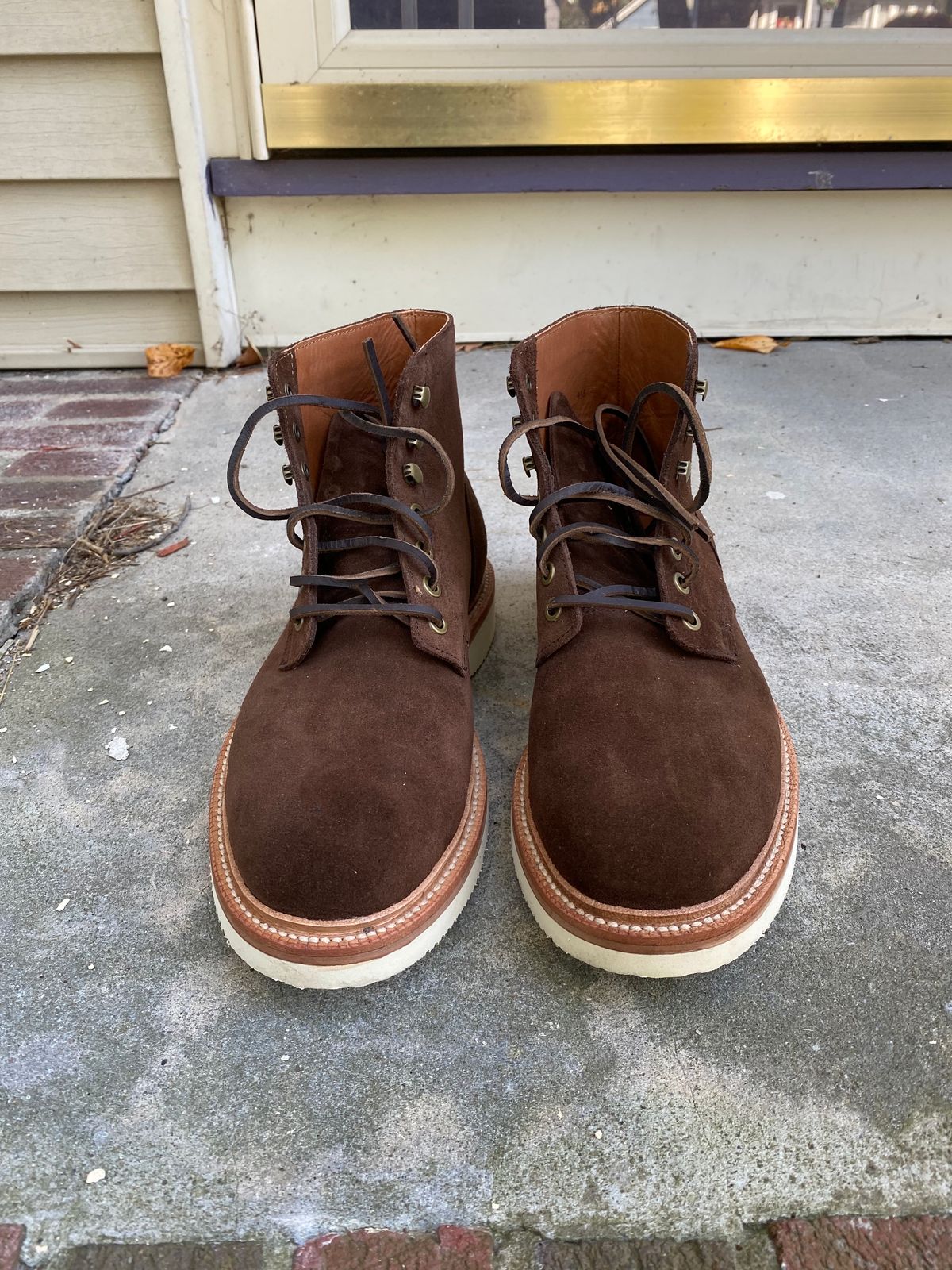 Photo by MaxPower on October 4, 2023 of the Grant Stone Diesel Boot in C.F. Stead Coffee Repello Calf Suede.