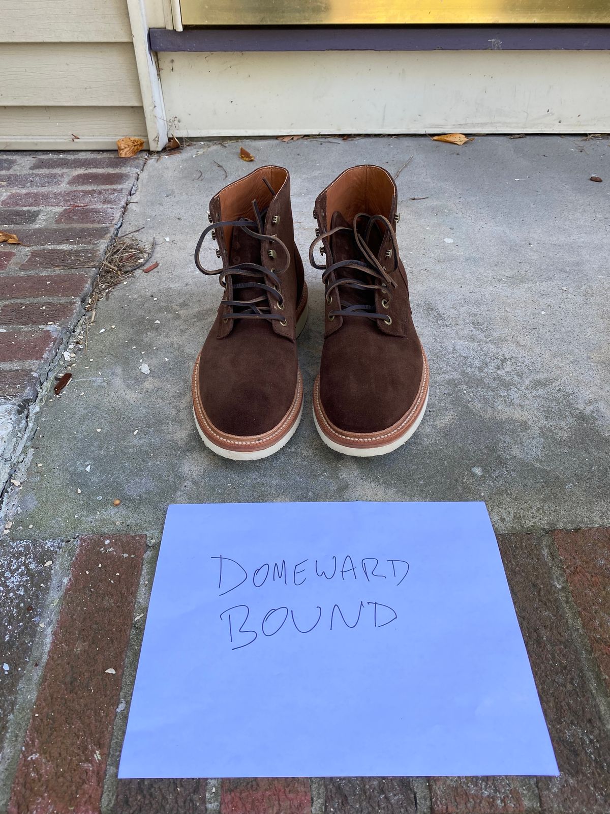 Photo by MaxPower on October 4, 2023 of the Grant Stone Diesel Boot in C.F. Stead Coffee Repello Calf Suede.