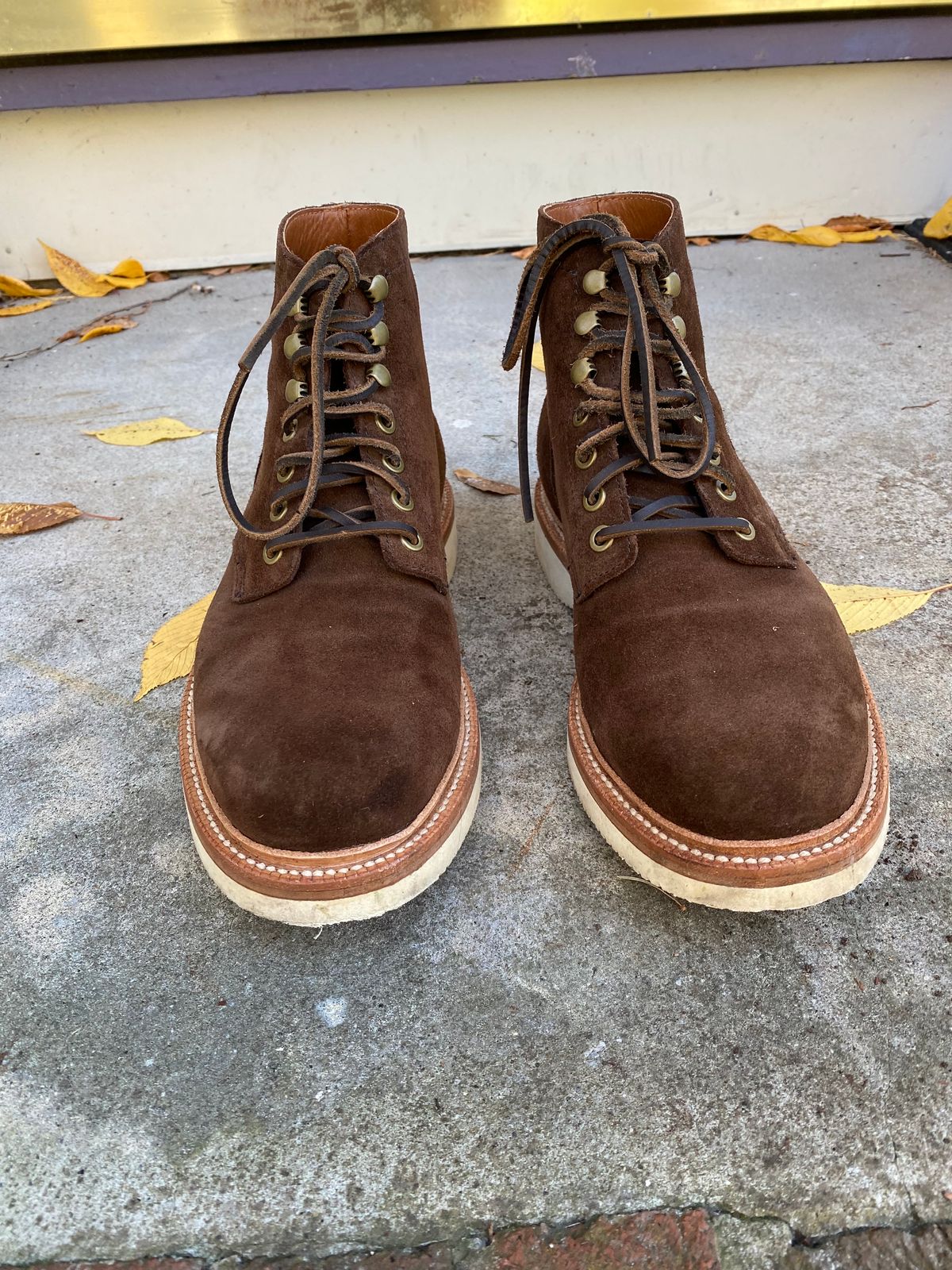Photo by MaxPower on November 5, 2023 of the Grant Stone Diesel Boot in C.F. Stead Coffee Repello Calf Suede.