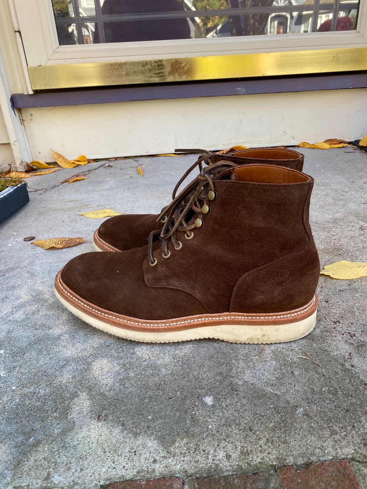 Photo by MaxPower on November 5, 2023 of the Grant Stone Diesel Boot in C.F. Stead Coffee Repello Calf Suede.