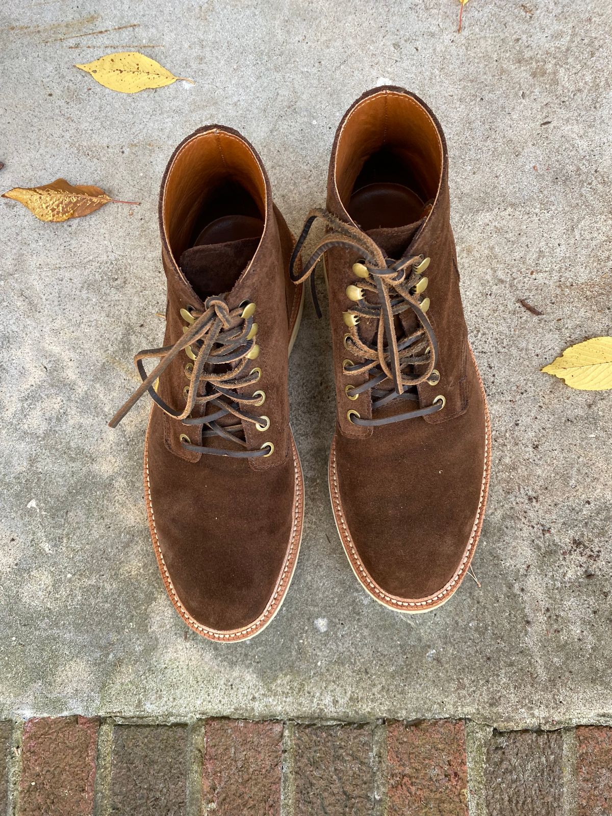 Photo by MaxPower on November 5, 2023 of the Grant Stone Diesel Boot in C.F. Stead Coffee Repello Calf Suede.