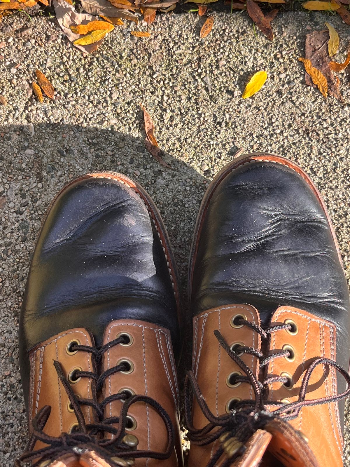 Photo by Momo on November 2, 2025 of the Akito Boondockers in Horween Black Chromexcel & Unknown Natural Veg Tan.