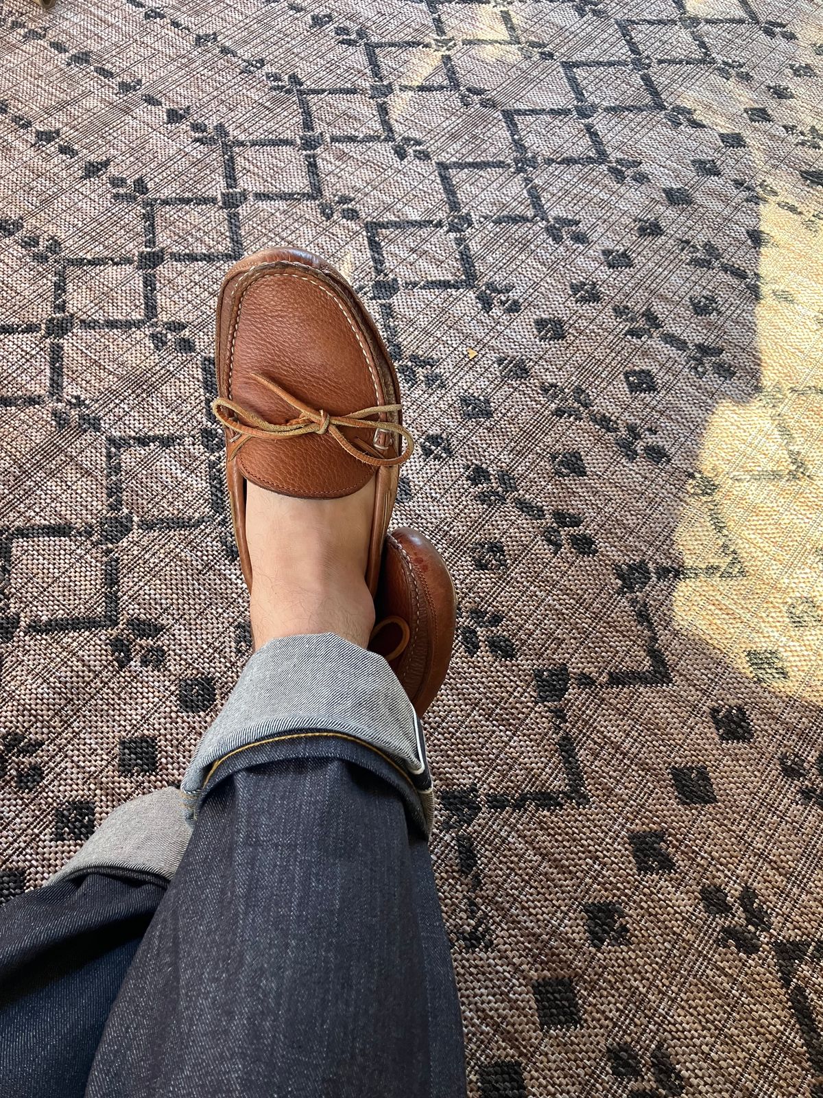 Photo by jbyer111 on November 8, 2024 of the Town View Ole Maine Comfort Classic Double Sole Moccasin in Unknown Top Grain Bullhide & Unknown Deerskin Lining.