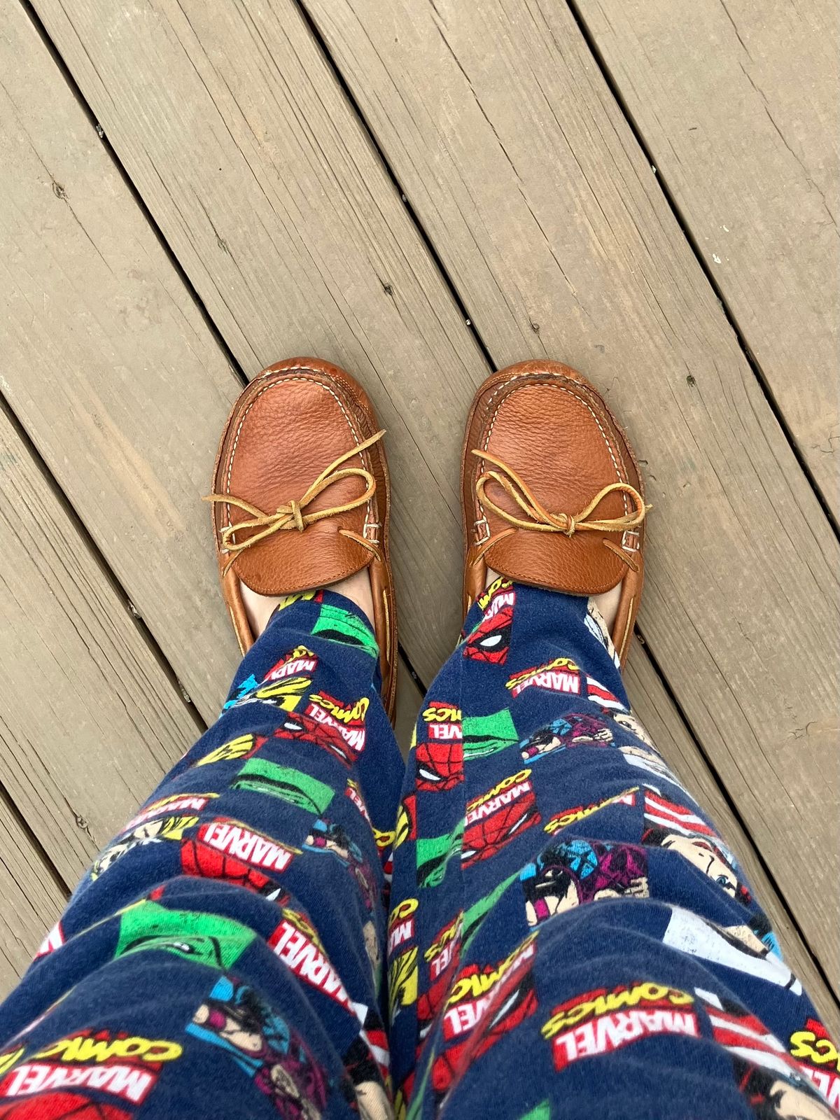 Photo by jbyer111 on February 28, 2025 of the Town View Ole Maine Comfort Classic Double Sole Moccasin in Unknown Top Grain Bullhide & Unknown Deerskin Lining.
