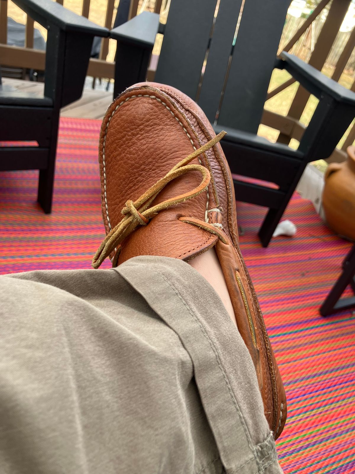 Photo by jbyer111 on March 1, 2025 of the Town View Ole Maine Comfort Classic Double Sole Moccasin in Unknown Top Grain Bullhide & Unknown Deerskin Lining.