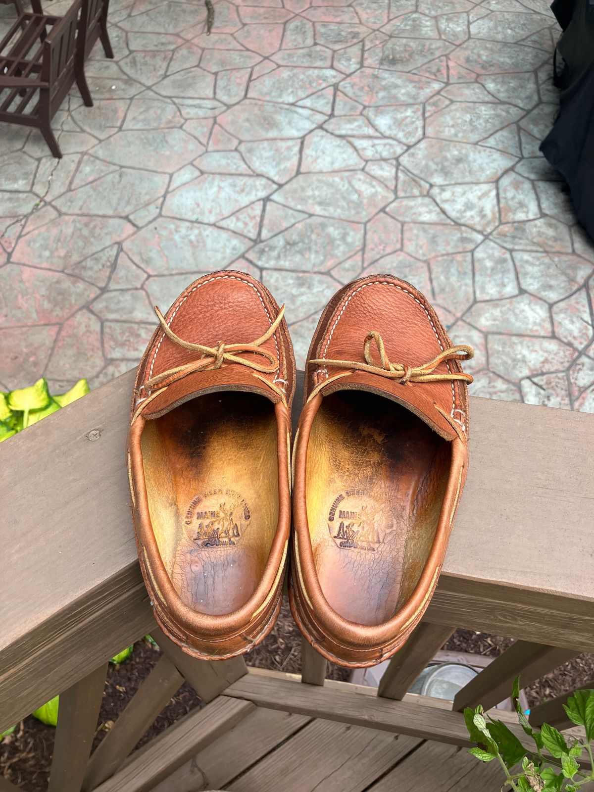 Photo by jbyer111 on July 23, 2025 of the Town View Ole Maine Comfort Classic Double Sole Moccasin in Unknown Top Grain Bullhide & Unknown Deerskin Lining.