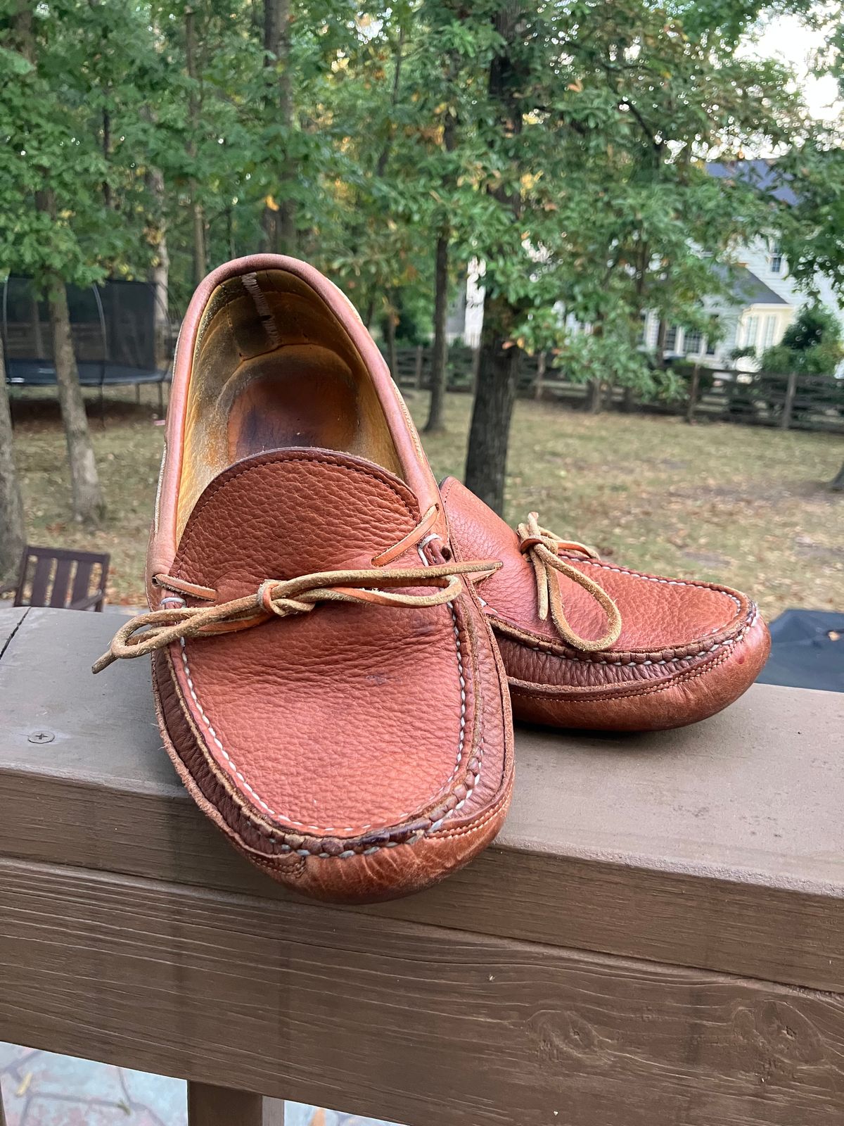 Photo by jbyer111 on September 15, 2025 of the Town View Ole Maine Comfort Classic Double Sole Moccasin in Unknown Top Grain Bullhide & Unknown Deerskin Lining.