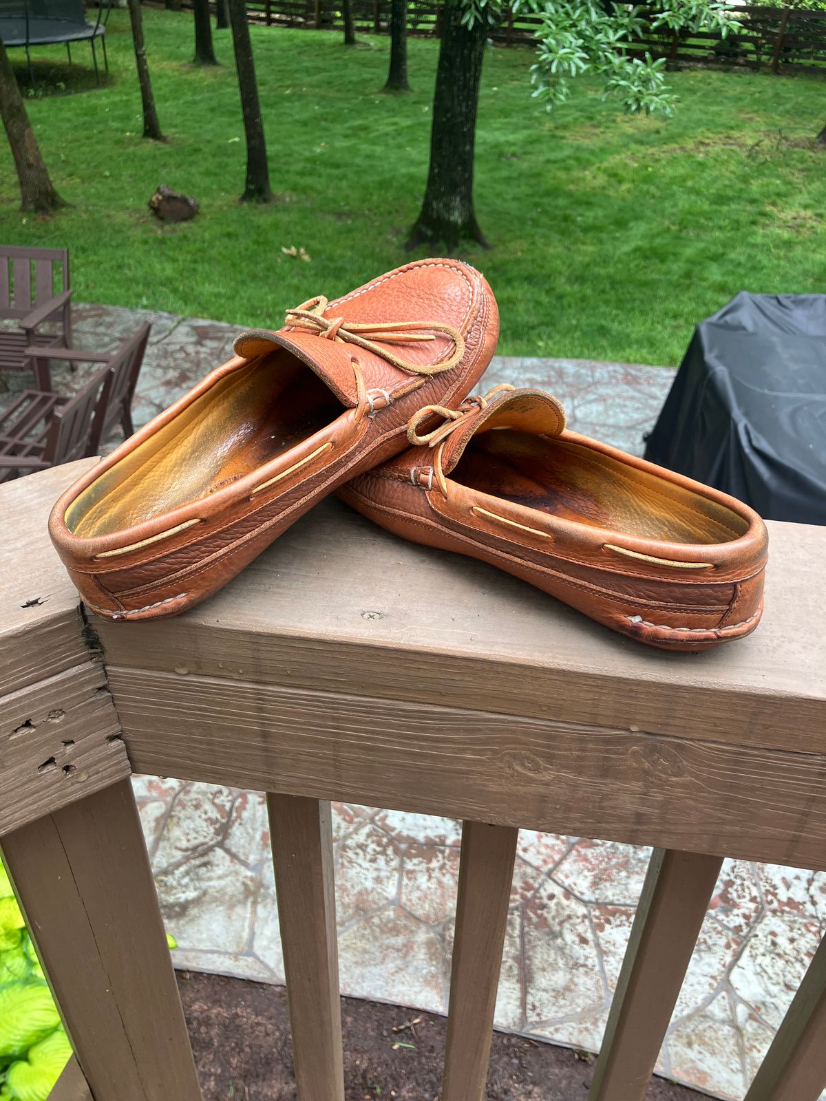 Photo by jbyer111 on May 24, 2026 of the Town View Ole Maine Comfort Classic Double Sole Moccasin in Unknown Top Grain Bullhide & Unknown Deerskin Lining.