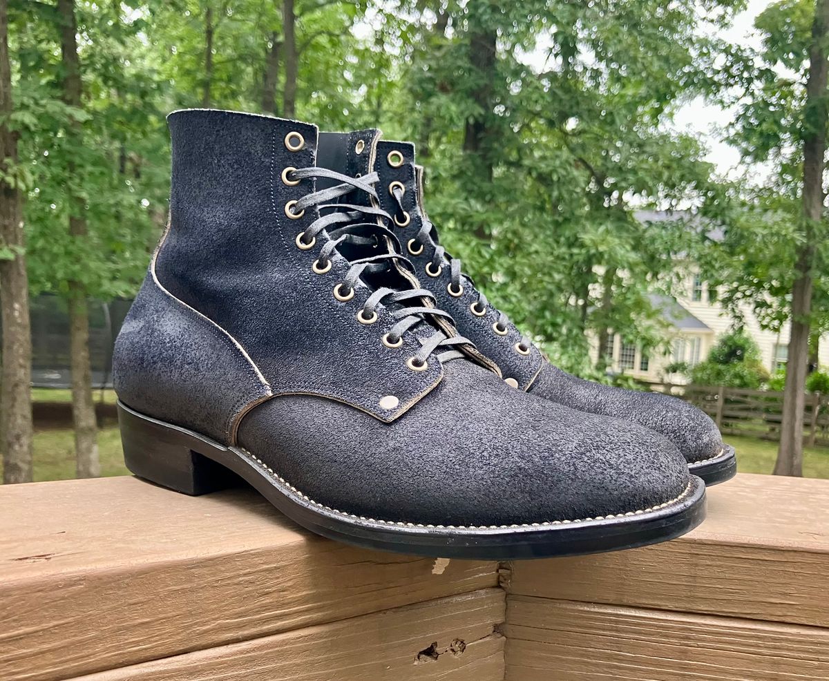 Photo by jbyer111 on August 6, 2025 of the NF Bootmaker Fritz Boot in Horween Navy Chamois Roughout.