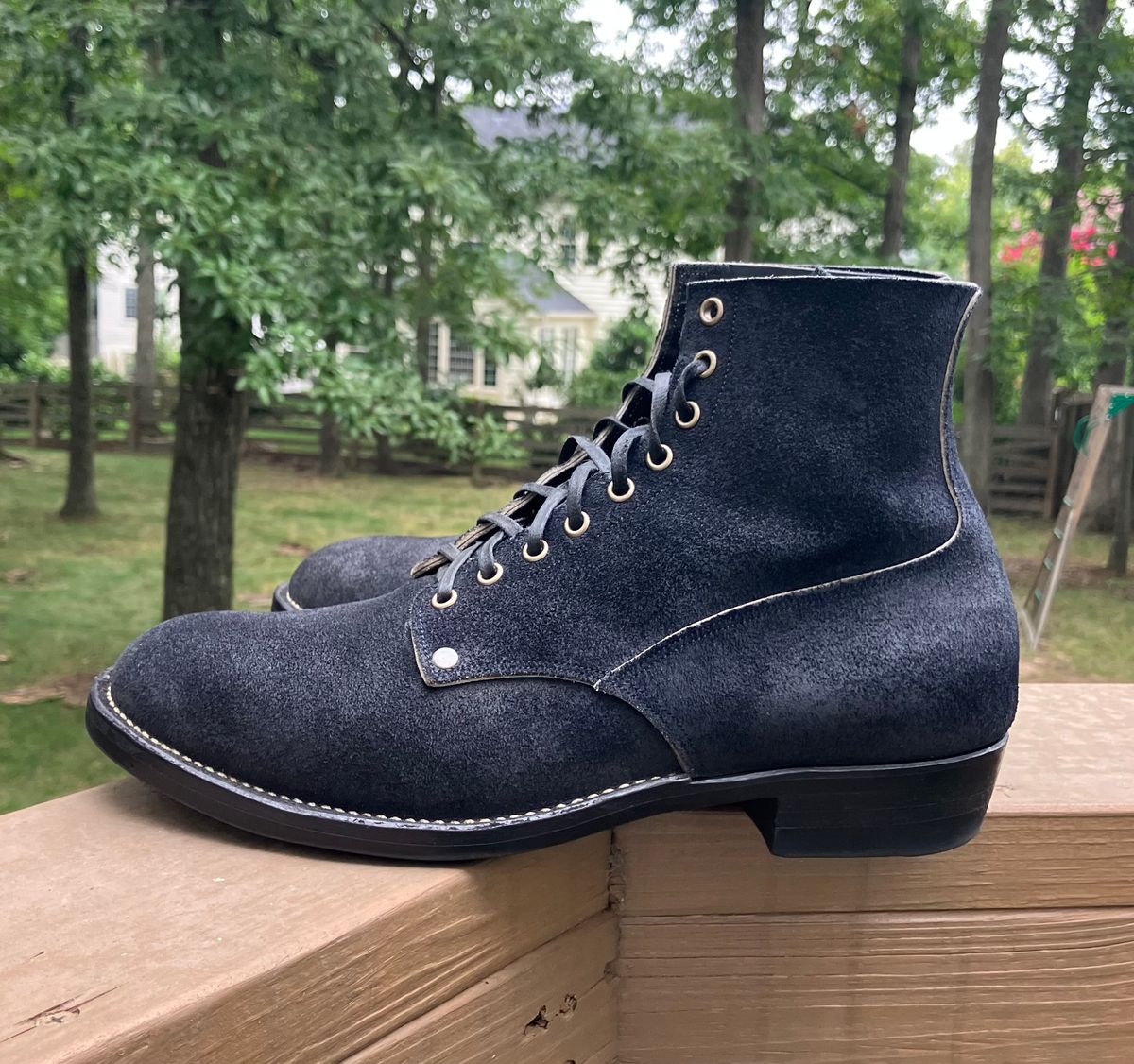 Photo by jbyer111 on August 6, 2025 of the NF Bootmaker Fritz Boot in Horween Navy Chamois Roughout.