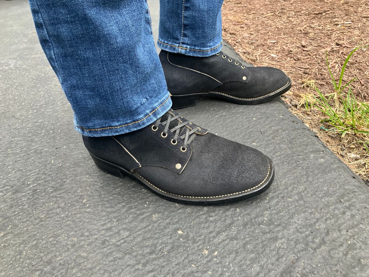 Photo by jbyer111 on August 6, 2025 of the NF Bootmaker Fritz Boot in Horween Navy Chamois Roughout.