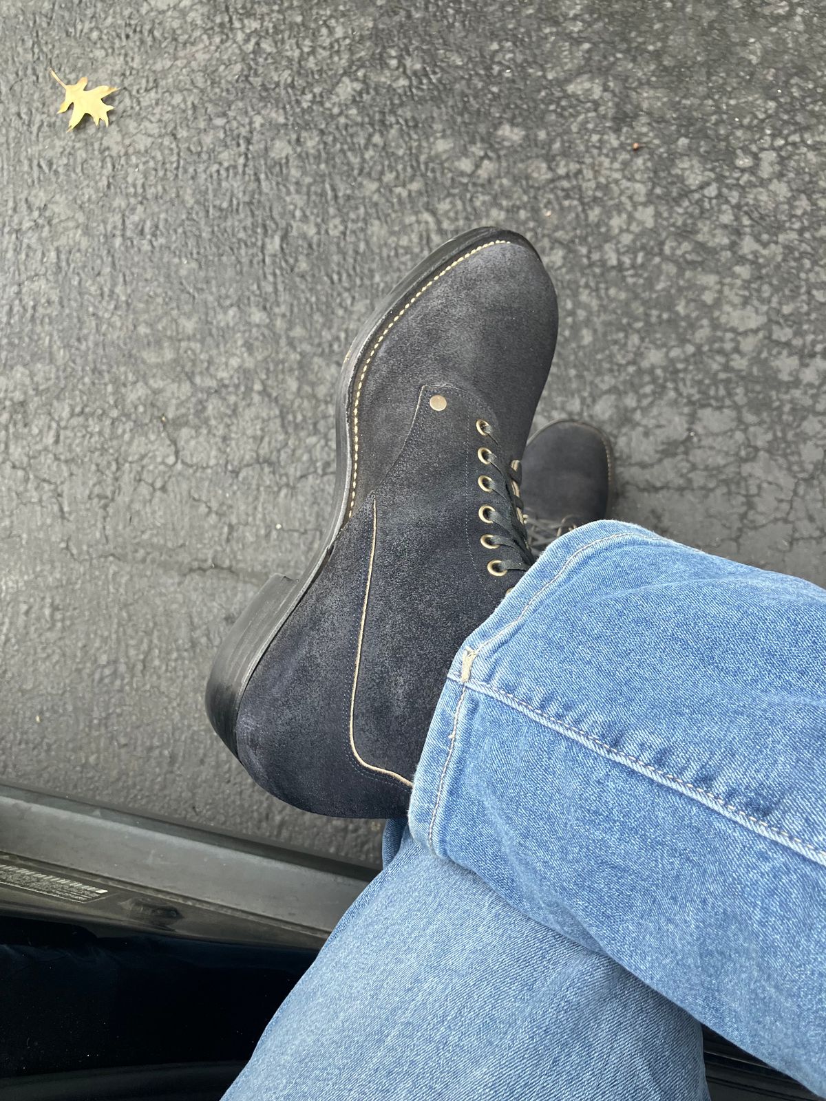 Photo by jbyer111 on September 10, 2025 of the NF Bootmaker Fritz Boot in Horween Navy Chamois Roughout.