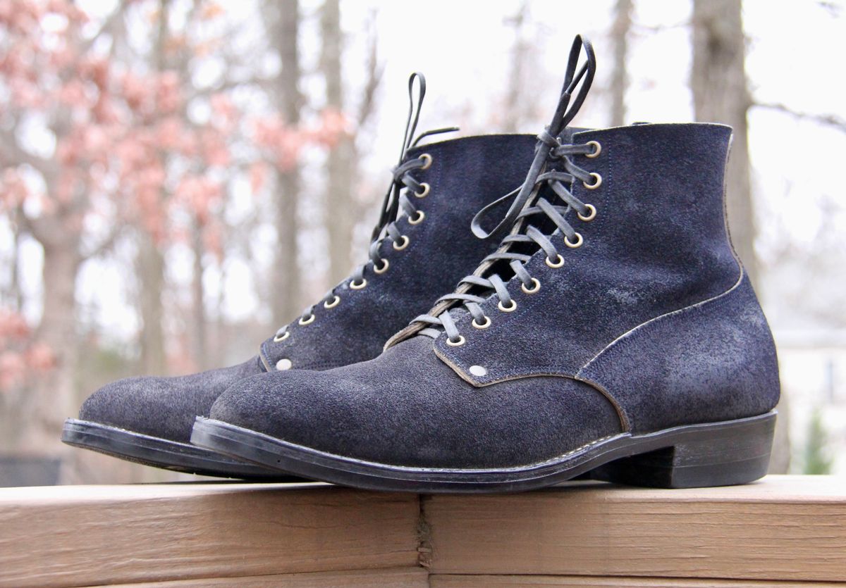 Photo by jbyer111 on December 28, 2025 of the NF Bootmaker Fritz Boot in Horween Navy Chamois Roughout.