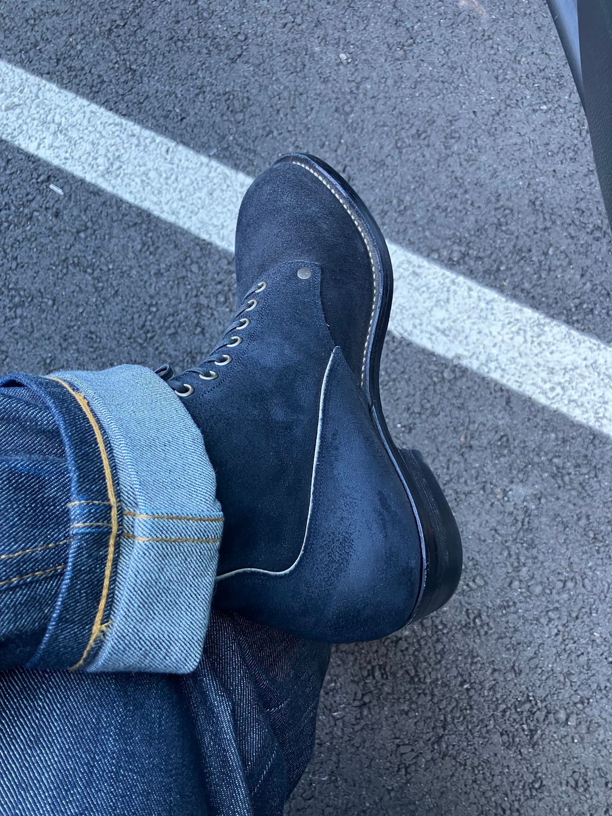 Photo by jbyer111 on January 20, 2026 of the NF Bootmaker Fritz Boot in Horween Navy Chamois Roughout.