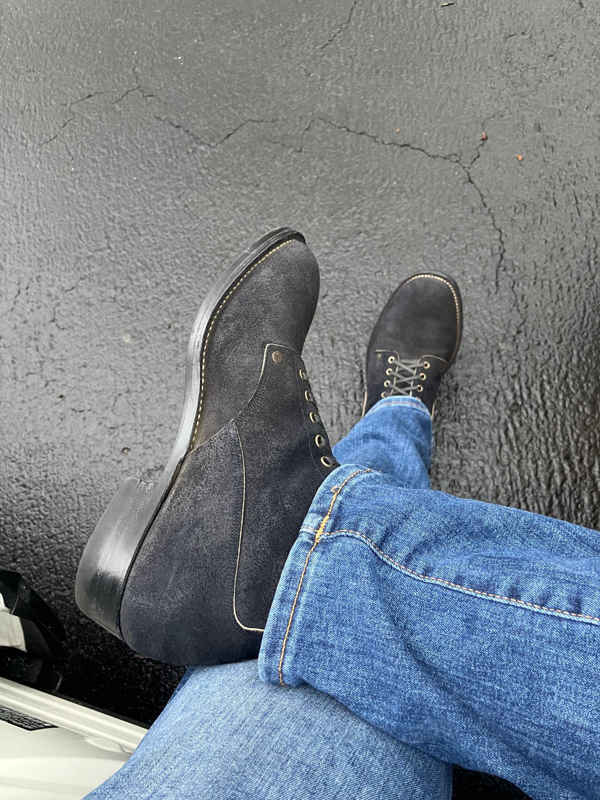 Photo by jbyer111 on March 4, 2026 of the NF Bootmaker Fritz Boot in Horween Navy Chamois Roughout.