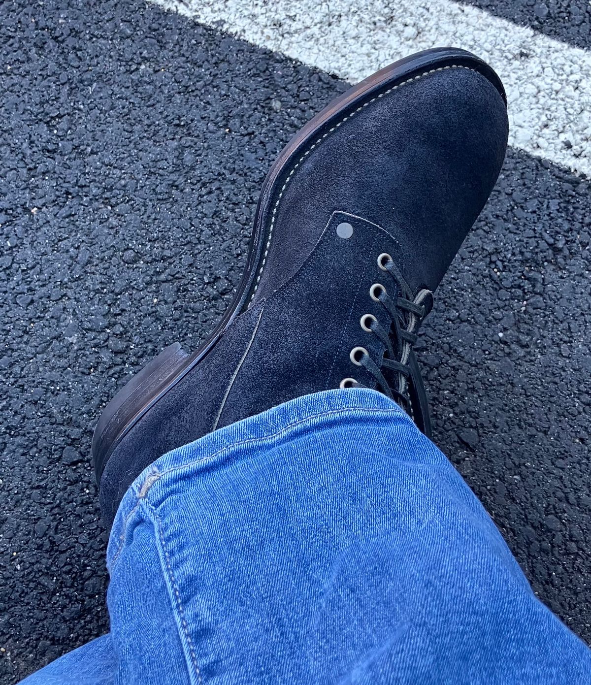 Photo by jbyer111 on March 9, 2026 of the NF Bootmaker Fritz Boot in Horween Navy Chamois Roughout.