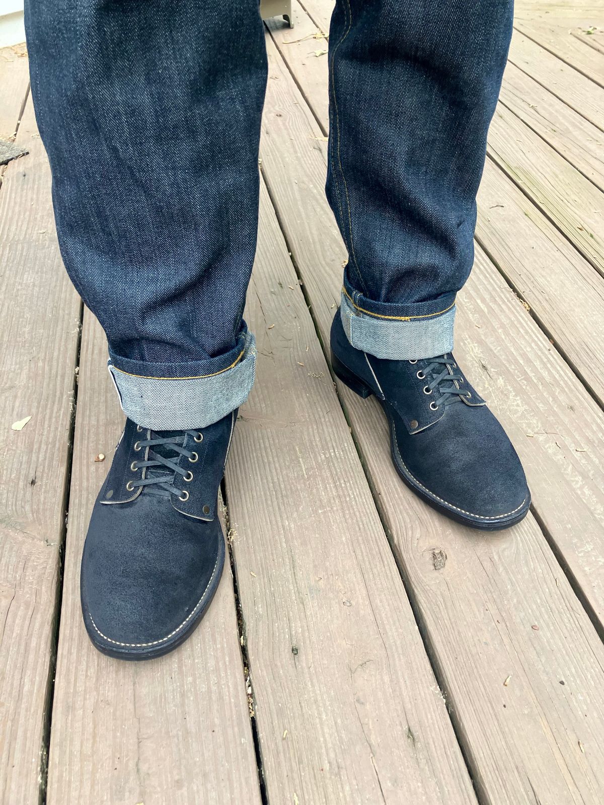 Photo by jbyer111 on May 7, 2026 of the NF Bootmaker Fritz Boot in Horween Navy Chamois Roughout.