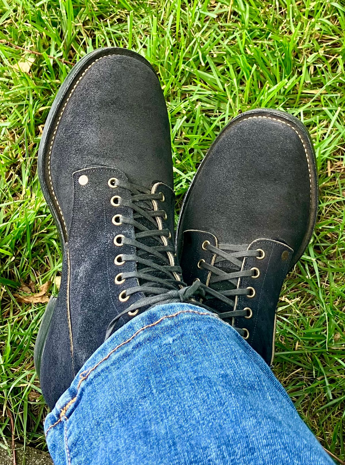 Photo by jbyer111 on June 11, 2026 of the NF Bootmaker Fritz Boot in Horween Navy Chamois Roughout.