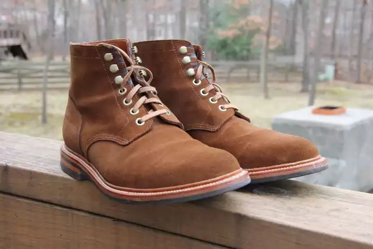 Photo by jbyer111 on January 30, 2023 of the Grant Stone Diesel Boot in C.F. Stead Bourbon Repello Calf Suede.