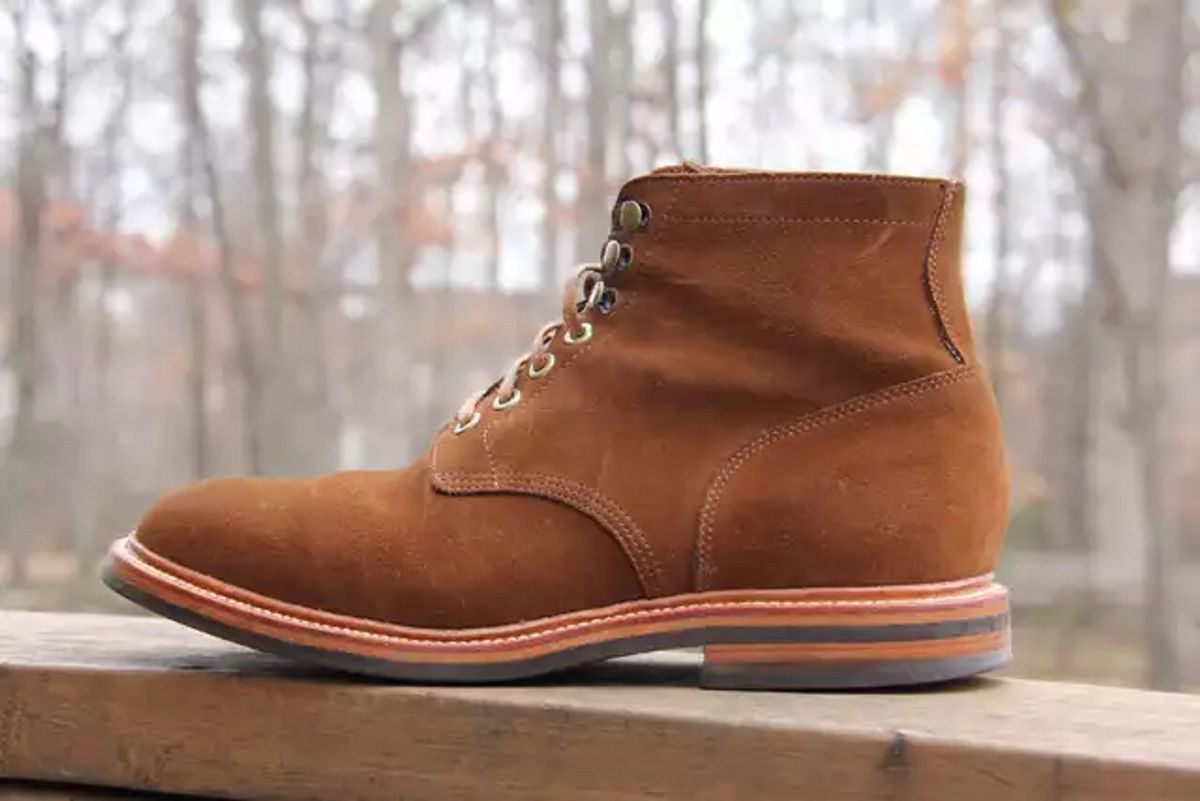 Photo by jbyer111 on January 30, 2023 of the Grant Stone Diesel Boot in C.F. Stead Bourbon Repello Calf Suede.