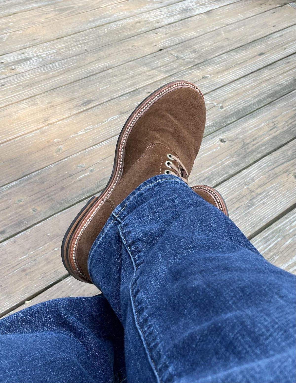 Photo by jbyer111 on June 30, 2023 of the Grant Stone Diesel Boot in C.F. Stead Bourbon Repello Calf Suede.