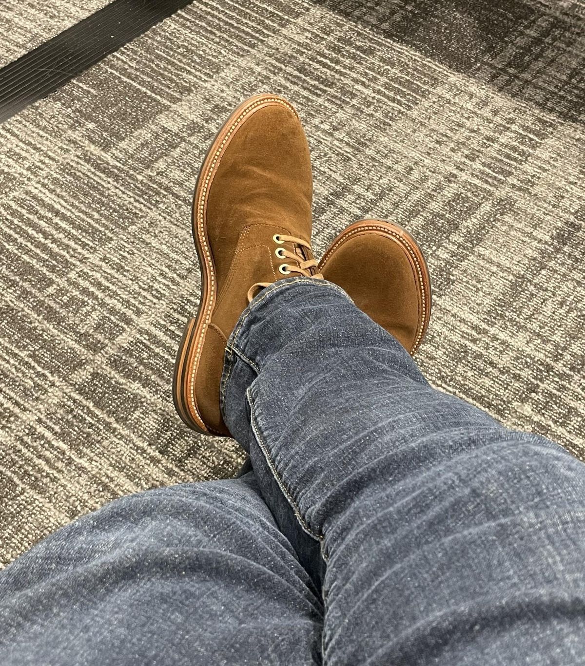 Photo by jbyer111 on May 31, 2023 of the Grant Stone Diesel Boot in C.F. Stead Bourbon Repello Calf Suede.